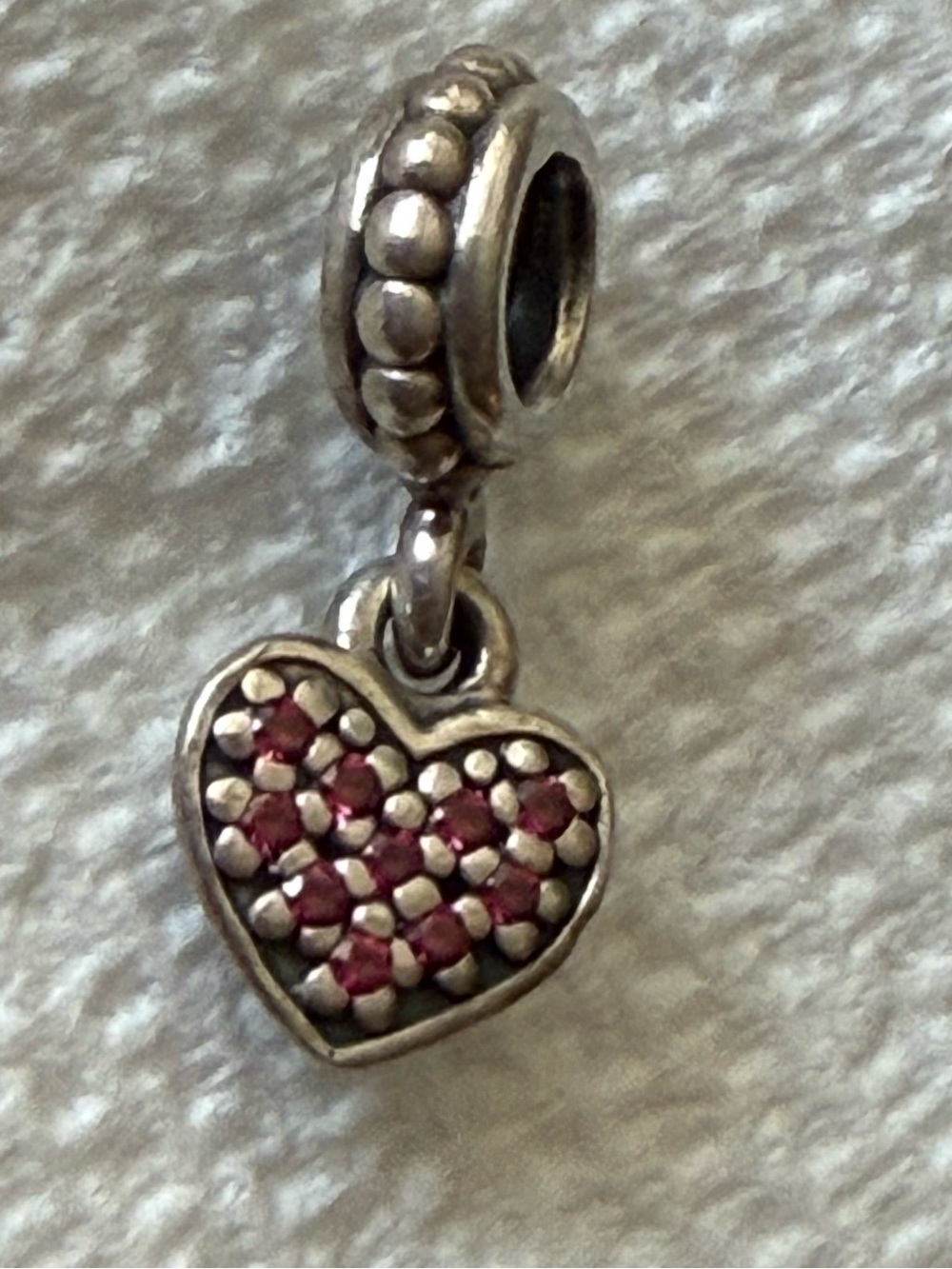 Pandora Silver Heart Dangle Charm with red pave Stones (retired)model # 791023CZ